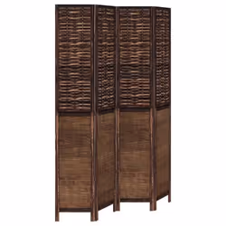 Paravent séparateur de pièce - Décoratif - Bois de paulownia et bambou - 4 panneaux - Marron foncé - Intérieur