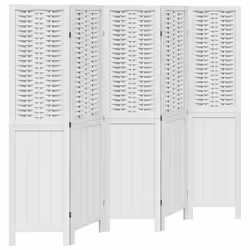 Paravent séparateur de pièce - Décoratif - Bois de paulownia et bambou - 5 panneaux - Intérieur - Blanc