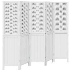 Paravent séparateur de pièce - Décoratif - Bois de paulownia et bambou - 5 panneaux - Intérieur - Blanc