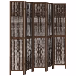 Paravent séparateur de pièce - Décoratif - Bois de paulownia - 5 panneaux - Marron foncé - Intérieur