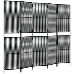 Décoshop26 - Paravent séparateur de pièce cloison 5 panneaux en résine tressée noir cadre en acier DEC031031