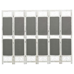 Paravent séparateur de pièce - Décoratif - 6 panneaux - 210 x 165 cm - Tissu gris - Bois blanc