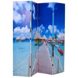 Paravent séparateur de pièce - DEC031169 - 4 panneaux - 160 x 170 cm - Design plage - Pliable