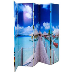 Paravent séparateur de pièce - Design Plage - 200 x 170 cm - Bois de sapin - Pliable - Intérieur