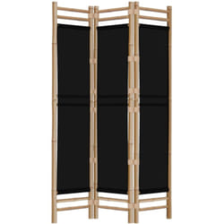 Décoshop26 - Paravent séparateur de pièce cloison pliante 3 panneaux 120 cm bambou et toile noir DEC031187