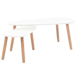 Table basse - DEC031260 - Ensemble de 2 tables - Bois de pin massif - MDF blanc - Style scandinave