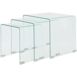 Ensemble de trois tables de salon gigognes en verre trempé transparent DEC031276