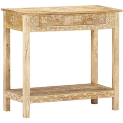 Table console avec tiroirs et étagère 80 x 35 x 74 cm bois de manguier avec motif peint à la main DEC031574