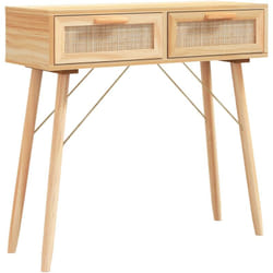Table console d'entrée fonctionnel et stylé avec tiroirs de rangement 80 x 30 x 75 cm bois de pin et rotin naturel DEC032040