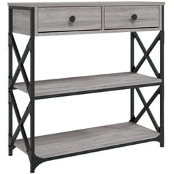 Meuble console d'entrée moderne table d'appoint avec tiroirs et étagères 75 x 28 x 75 cm bois d'ingénierie gris et métal DEC032237