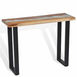 Table console - DEC032257 - Teck - Incrustation de verre - Pieds en acajou - Style industriel