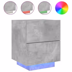 Table de chevet - DEC032804 - 2 tiroirs - LED RGB - Bois dingénierie - Gris béton 45x40x55 cm