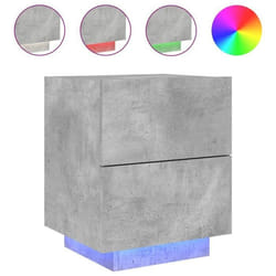 Table de chevet - DEC032804 - 2 tiroirs - LED RGB - Bois dingénierie - Gris béton 45x40x55 cm