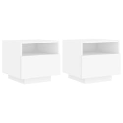 Table de chevet - DEC032824 - 2 tiroirs - Bois dingénierie - Lumières LED RVB - Blanc