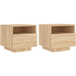 Décoshop26 - Lot de 2 tables de chevet avec tiroir et lumières led rvb en bois d'ingénierie couleur chêne DEC032830