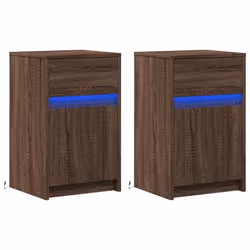 Table de chevet - DEC032844 - Lot de 2 - Bois dingénierie - LED RVB - Chêne marron