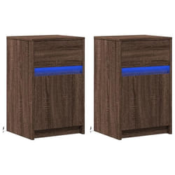 Table de chevet - DEC032844 - Lot de 2 - Bois dingénierie - LED RVB - Chêne marron