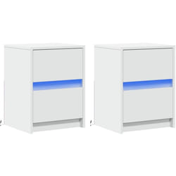Lot de 2 tables de chevet avec tiroirs et led 38 x 34 x 50 cm en bois d'ingénierie blanc DEC032870