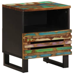 Table de chevet - Décoratif - Bois massif de récupération - 1 tiroir - 1 compartiment - 40x34x46 cm