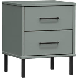 Décoshop26 - Table de chevet 2 tiroirs avec pieds en métal 40 x 35 x 48,5 cm en bois pin massif gris DEC033243