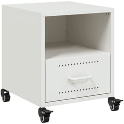 Décoshop26 - Table de chevet sur roulettes avec tiroir et étagère 36 x 39 x 43,5 cm acier blanc DEC033305
