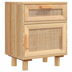 Table de chevet - DEC034109 - Bois de pin massif - Rotin naturel - Style scandinave - 1 tiroir
