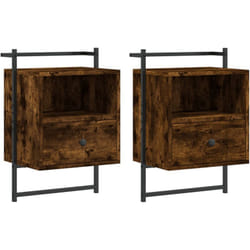 Décoshop26 - Lot de 2 tables de chevet murale avec tiroir et compartiment 40 x 30 x 61 cm bois d'ingénierie marron et métal DEC034153