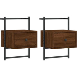 Décoshop26 - Lot de 2 tables de chevet murale avec tiroir 35 x 30 x 51 cm bois d'ingénierie marron et métal DEC034154