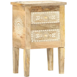 Table de chevet peinte à la main avec deux tiroirs 40 x 30 x 60 cm bois de manguier DEC034546