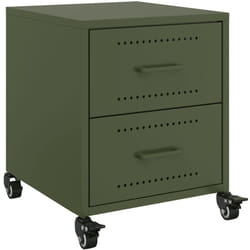 Table de chevet sur roulettes avec deux tiroirs 36 x 39 x 43,5 cm acier vert DEC034699