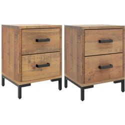 Lot de 2 tables de chevet avec deux tiroirs 36 x 30 x 45 cm bois de pin et métal DEC034749