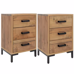 Table de chevet - DEC034761 - Lot de 2 - Bois de pin massif - 3 tiroirs - Vintage marron
