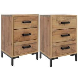 Table de chevet - DEC034761 - Lot de 2 - Bois de pin massif - 3 tiroirs - Vintage marron