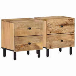 Table de chevet - DEC034772 - Lot de 2 - Bois de manguier massif - 2 tiroirs - Design contemporain