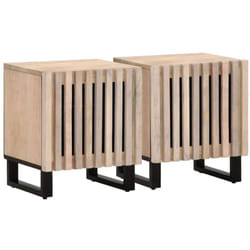 Lot de 2 tables de chevet avec compartiment avec porte 40 x 34 x 46 cm bois manguier massif blanchi et acier DEC034797