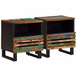 Table de chevet - Décoratif - Bois massif de récupération - 1 tiroir - 1 compartiment - 40x34x46 cm