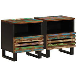 Table de chevet - Décoratif - Bois massif de récupération - 1 tiroir - 1 compartiment - 40x34x46 cm