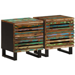Lot de 2 tables de chevet avec deux tiroirs 40 x 34 x 46 cm bois massif de récupération multicolor et acier DEC034804