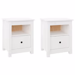 Table de chevet - DEC034925 - Bois de pin massif - 2 pièces - 1 tiroir - 40 x 35 x 49 cm