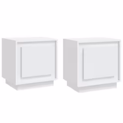 Table de chevet - Blanc - Lot de 2 - Bois dingénierie - 44 x 35 x 45 cm - Compartiment avec porte