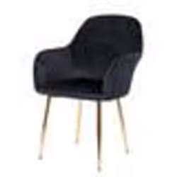 Chaise de salle à manger - Design Rétro - Velours Noir - Pieds Métal Dorés - 1 Place - Vintage