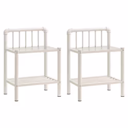 Table de chevet - DEC035047 - Lot de 2 - Métal blanc - Verre transparent - 45x345x625 cm