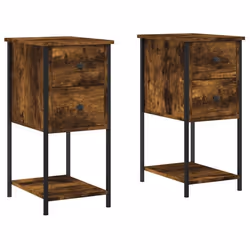 Table de chevet - DEC - Lot de 2 - Bois dingénierie - Fer - 2 tiroirs - 32x42x70 cm