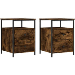 Lot de 2 tables de chevet avec tiroirs et étagère 44 x 45 x 60 cm bois ingénierie marron et fer DEC035143