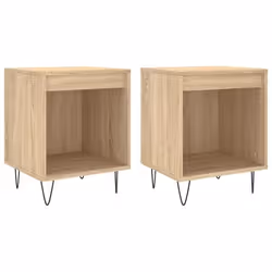 Table de chevet - Décor - Lot de 2 - Bois dingénierie - Compartiment ouvert - Pieds en métal