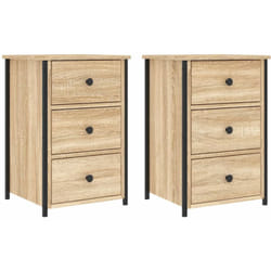 Lot de 2 tables de chevet avec 3 tiroirs 40 x 36 x 60 cm bois ingénierie couleur chêne et fer DEC035265