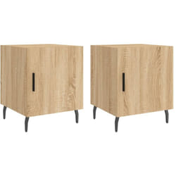 Lot de 2 tables de chevet avec compartiment avec porte 40 x 40 x 50 cm bois ingénierie couleur chêne et fer DEC035273