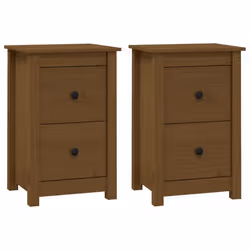 Table de chevet - DEC035452 - Bois de pin massif - 2 tiroirs - Marron miel - 40 x 35 x 615 cm