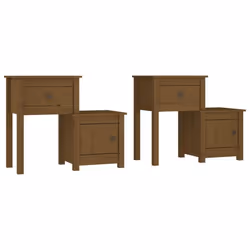Table de chevet - DEC - Lot de 2 - Bois de pin massif - 1 tiroir - 1 compartiment avec porte