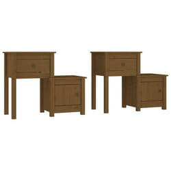 Table de chevet - DEC - Lot de 2 - Bois de pin massif - 1 tiroir - 1 compartiment avec porte